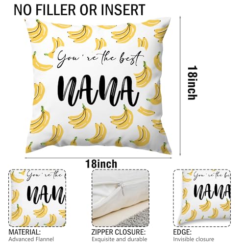 Nana Banana Throw Pillow Cover 18x18 - Funny Grandmother Gift for Home Decor