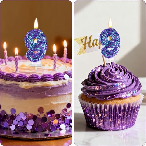 Gosknor Purple Number 9 Birthday Candle with Sequins & Wax Holder