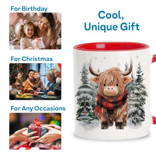 Highland Cow Christmas Mug with Spoon - Festive Holiday Coffee Cup - Xmas WR