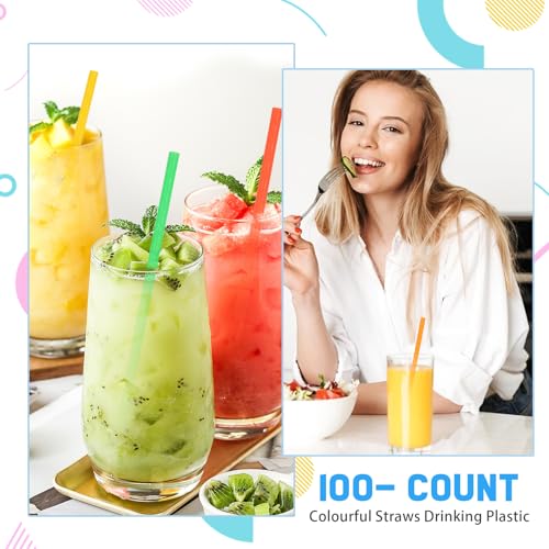 SONGNASS 100 PCS 10.3-Inch Flexible Disposable Drinking Straws