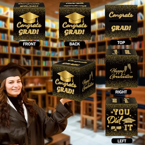 Black Gold Graduation Card Box 2026 - Elegant Party Decoration