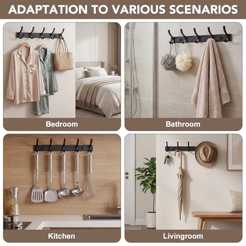 Dntorx Black Wall Mount Coat Rack 2 Pack with 5 Double Hooks - Easy Install