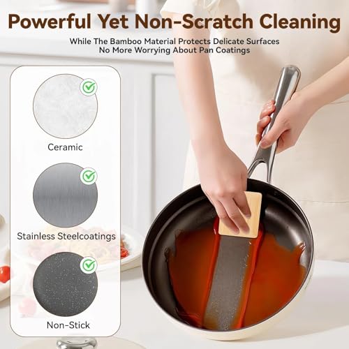 Eco-Friendly Bamboo Dish Scrub Brush & Pan Scraper Set