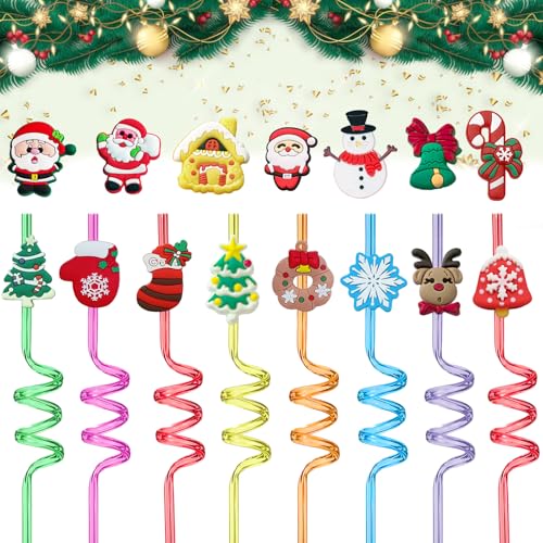 Reusable Christmas Party Straws with Decorations - 30 Pack
