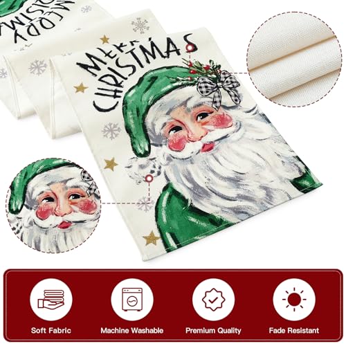 Artscope Christmas Table Runner Santa Claus Snowflakes 13x120 Green
