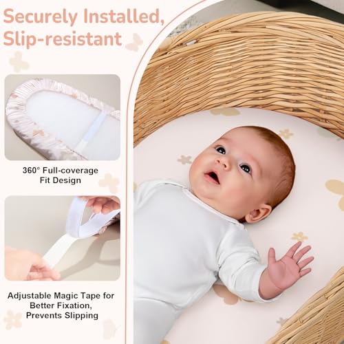 Unicorn Castle Satin Bassinet Sheets 2-Pack - Beige Butterfly & Blush Pink