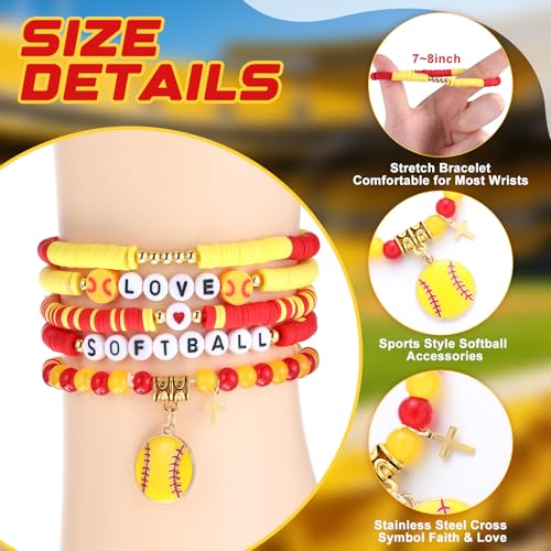 Softball Bracelets Set for Women - 5 Pcs Clay Stackable Charm Jewelry