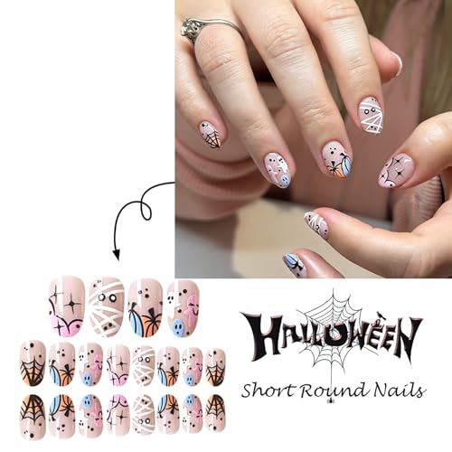 Onsdag Short Oval Halloween Press on Nails - Day of the Dead Acrylic False Nails