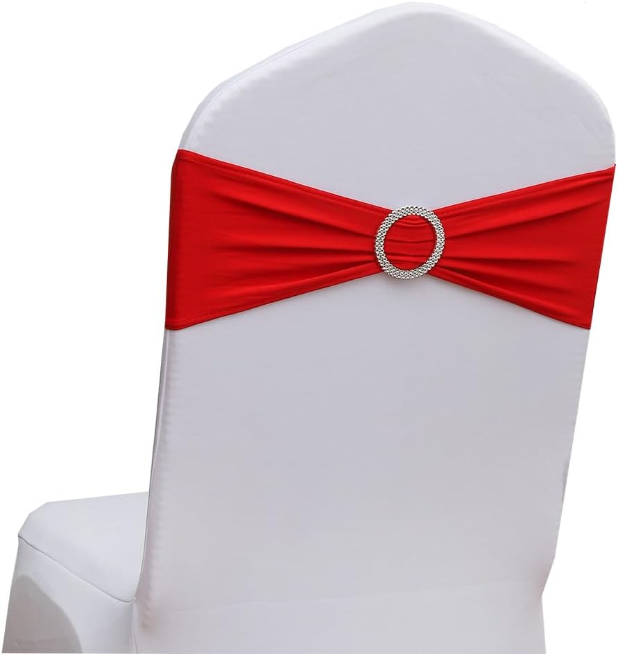 Spandex Red Chair Sashes by [Brand Name] - 50 Pack Elegant Chair Bands for Wedding & Party Decor