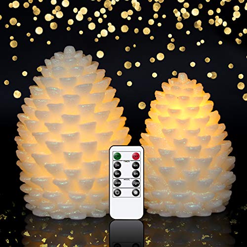 Ivory Pine Cone Flickering Flameless Candles with Remote & Timer - 2 Pack