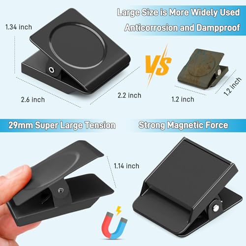 Black Magnetic Clips 8 Pack for Refrigerator Use - Heavy Duty, Reusable
