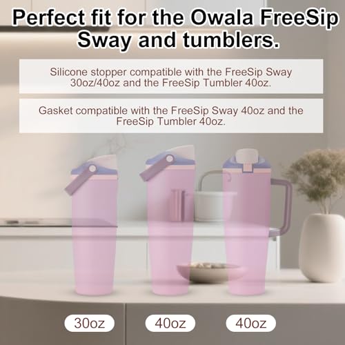 2pcs Leak-Proof Stoppers for Owala FreeSip Sway 30oz 40oz and 2pcs Rubber Seal Replacement for Free Sip Sway/Tumbler 40oz Grey Silicone Sports Water Bottle Top Lid Cap Insert Accessories Parts