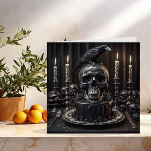 Gothic Skull Raven Birthday Card - Alternative Greeting Card 145mm