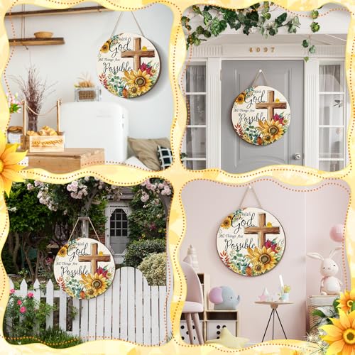 Spring Door Hanger - With God All Things Are Possible Sunflower