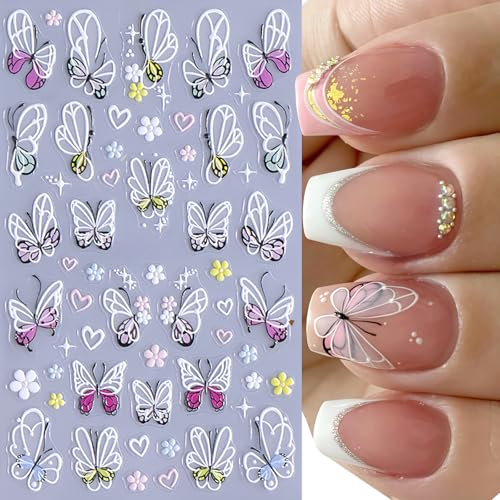 SHUXILIN 5D Embossed Flower Nail Stickers - Daisy & Butterfly Decals