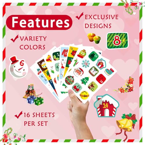 Christmas Advent Calendar Number Stickers Set - 16 Sheets, DIY Holiday Decorations