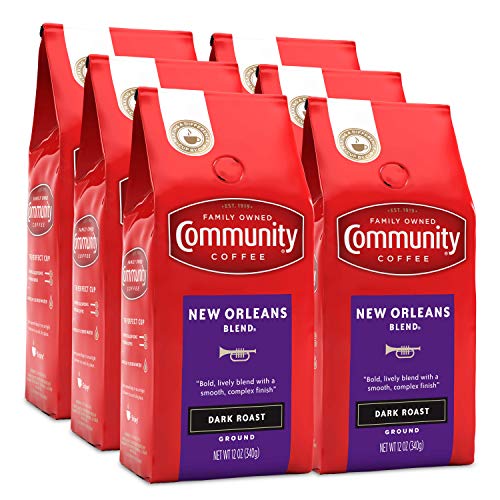 Community Coffee New Orleans Blend Ground Coffee - Dark Roast, 12oz Bag, Pack of 6 (Variation: 12oz Pack of 6)