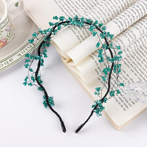 AUEAR Green Crystal Rhinestone Headband for Women Hair Hoop