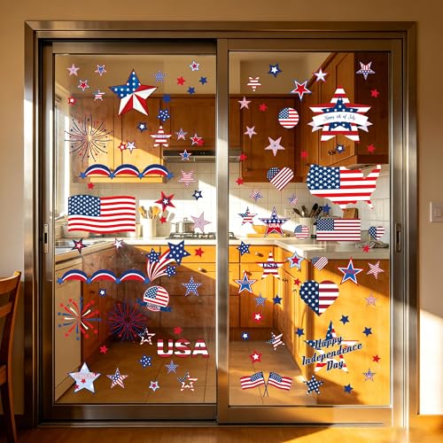 24 Sheets 4th of July Window Clings - Patriotic USA Decorations