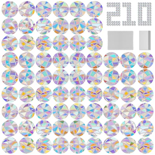 Tsocent 210 PCS Round Suncatcher Window Clings, Rainbow Prism Bird Decals