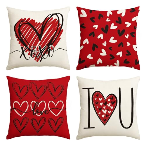 AVOIN Colorlife Love Hearts Throw Pillow Covers - Set of 4, 18x18 Inch
