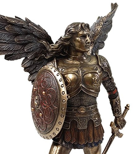 Religious Saint Michael and Gabriel Statues Set - Hand Painted Bronze Finish, 9 1/4 Inch Tall