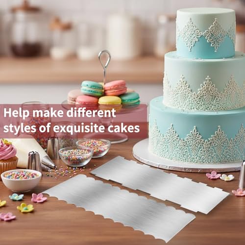 Stainless Steel Cake Scraper 2 Pack - 8.7 Inch Double Sided Stripe Comb