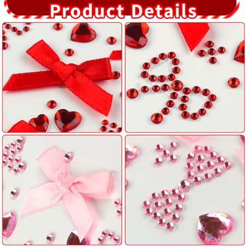 Heart Face Gem Stickers Red Pink Self-Adhesive Rhinestones for Makeup