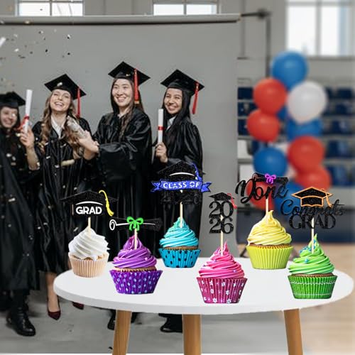2026 Graduation Cupcake Toppers Set - 24 Pre-Assembled Picks