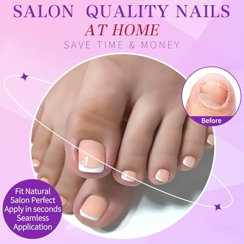 French Tip Press on Toenails - 168pc Short Square Fake Toe Nails Nude