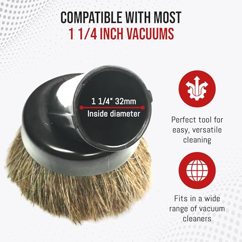 Horse Hair Vacuum Brush Attachment for Hard Floors & Delicate Surfaces - 1-1/4" Compatible