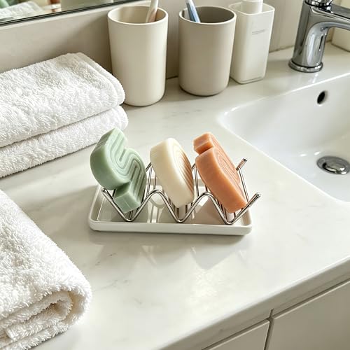 Lofekea Ceramic Soap Dish with Stainless Steel Holder - Space-Saving Design