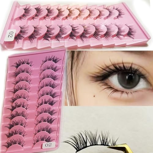 AM RONG MAGIC 10 Pairs Faux 3D Mink False Eyelashes Thick Long Fluffy Multilayer Reusable Cat Eye Lashes M-02