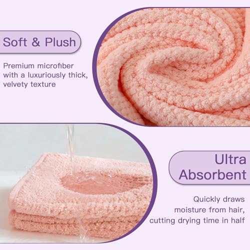 MAGO FAMILY MAGIC Microfiber Hair Towel Wrap, Large Anti-Frizz Turban - Pink