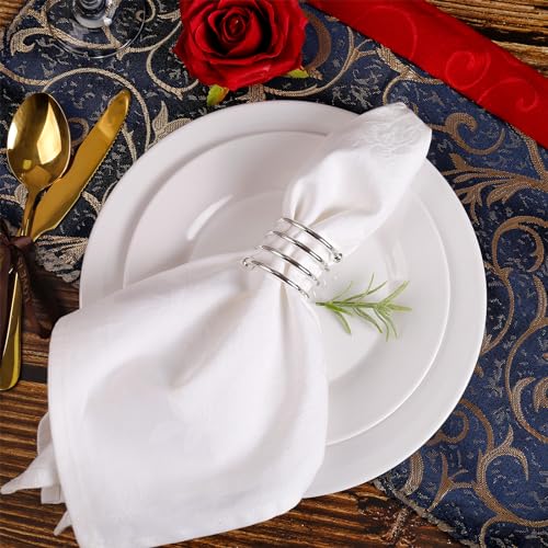 Silver Napkin Rings Set of 6 - Metal Holders for Holiday Decor