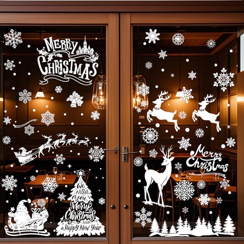 216Pcs Christmas Window Clings - Snowflakes, Trees & Reindeer Stickers