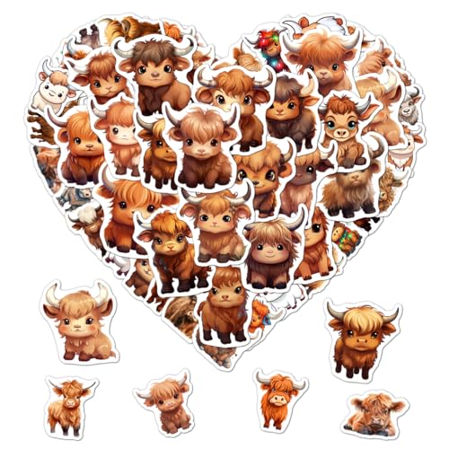 50 Pcs Cute Cow Vinyl Stickers for Water Bottles & Laptops