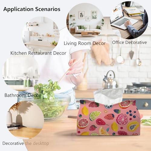 Pink Strawberry Tissue Box Cover - Decorative Leather Holder