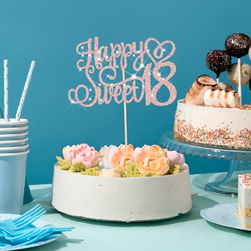 Pink Glitter 18th Birthday Cake Topper - Cheers to 18 Years