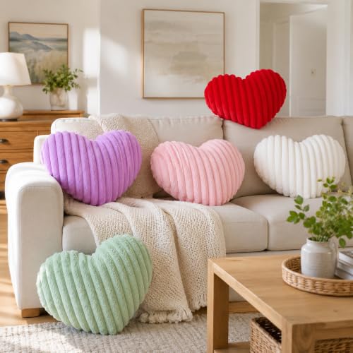 Pink Heart Pillow 15.7" x 11.8" - Soft Faux Rabbit Fur Cushion for Home Decor