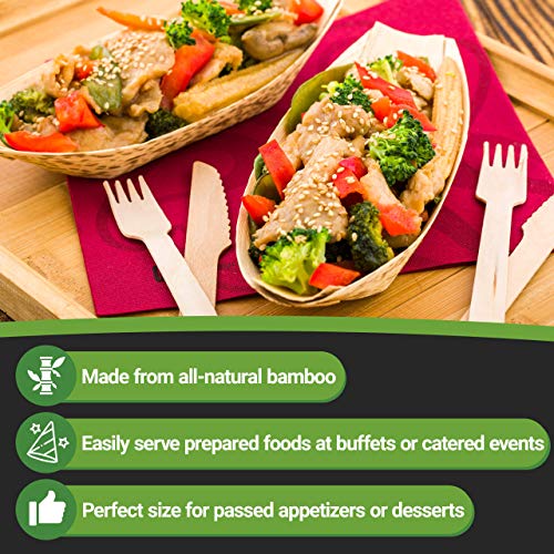 Restaurantware 7.25 Inch Disposable Bamboo Tableware 100 Bamboo Boats - Premium Round Natural Bamboo Premium Bamboo Plates Medium For Parties Or Catering