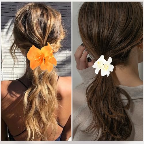 6 Pcs Hawaiian Orchid Flower Hair Clips Tropical Hibiscus Barrettes