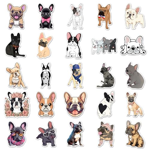50PCS French Bulldog Waterproof Stickers - Cute Vinyl Decals