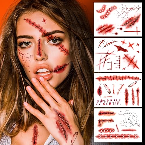 Cerlaza Halloween Zombie Fake Scar Temporary Tattoos Makeup Kit