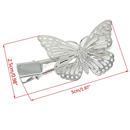 Yueton Silver Butterfly Hair Clip 2-Piece Alloy Bride Headwear