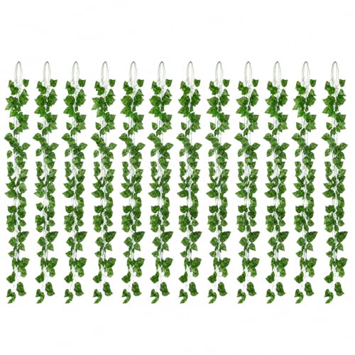 12 Pack Artificial Ivy Leaves Garlands - 7ft Indoor/Outdoor Decor