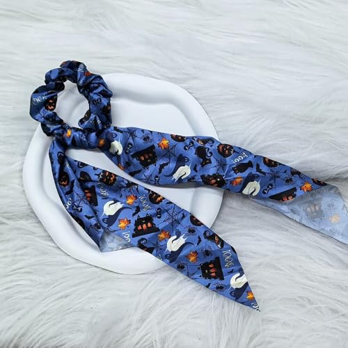 2-Piece Halloween Hair Scrunchies - Spooky Spider Web & Pumpkin Elastic Hair Ties for Women