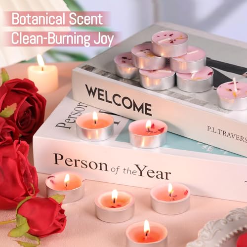 HAVITI Rose Scented Tealight Candles - 15 Pack, 4-Hour Smokeless Palm Wax
