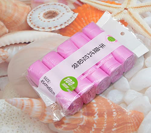 4 Gallon Pink Trash Bags with Handles - 100 Count Waste Bin Liners