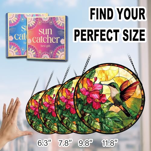 Hummingbird Acrylic Sun Catcher for Indoor Windows - Green and Red, 7.8 Inch